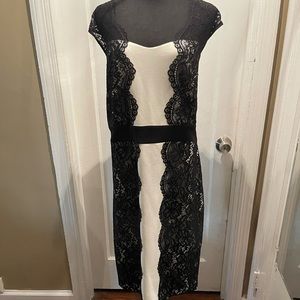 Lace sheath cocktail dress with black lace